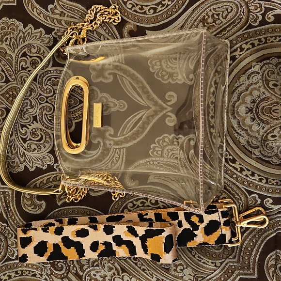 Packed Party Handbags - Gold Handle PARTY PACKED  Clear Stadium Bag With Additional Strap